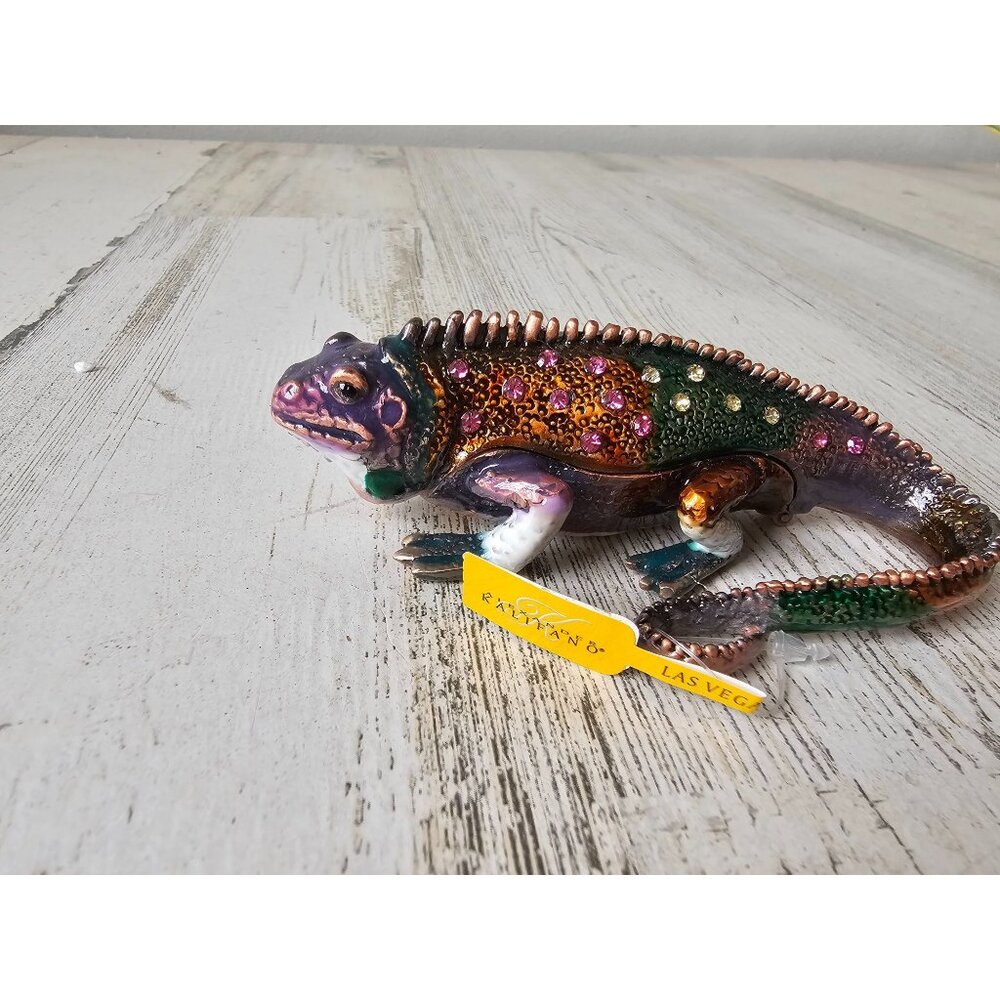 Kalifano iguana lizard trinket box jeweled jewelry rhinestone colorful unique fi